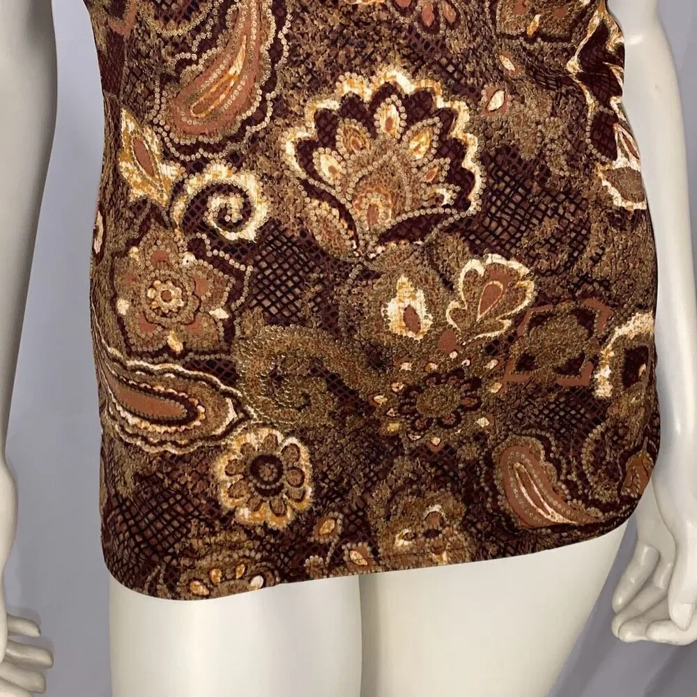 Vintage Maxine Women's Paisley Sleeveless Print‎ Swimsuit Brown Gold Size 14